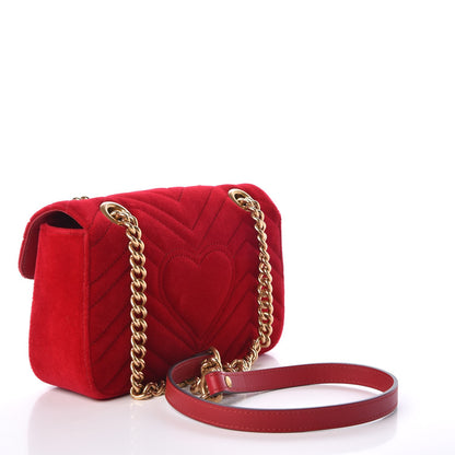 Gucci Velvet Matelasse Mini GG Marmont Shoulder Bag Hibiscus Red 3 of 8