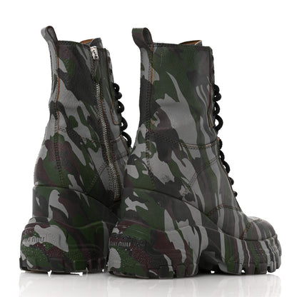 Miu Miu Crackled Calfskin Camo Print Womens Wedge Platform Combat Boots 37.5 Multicolor 5 of 14