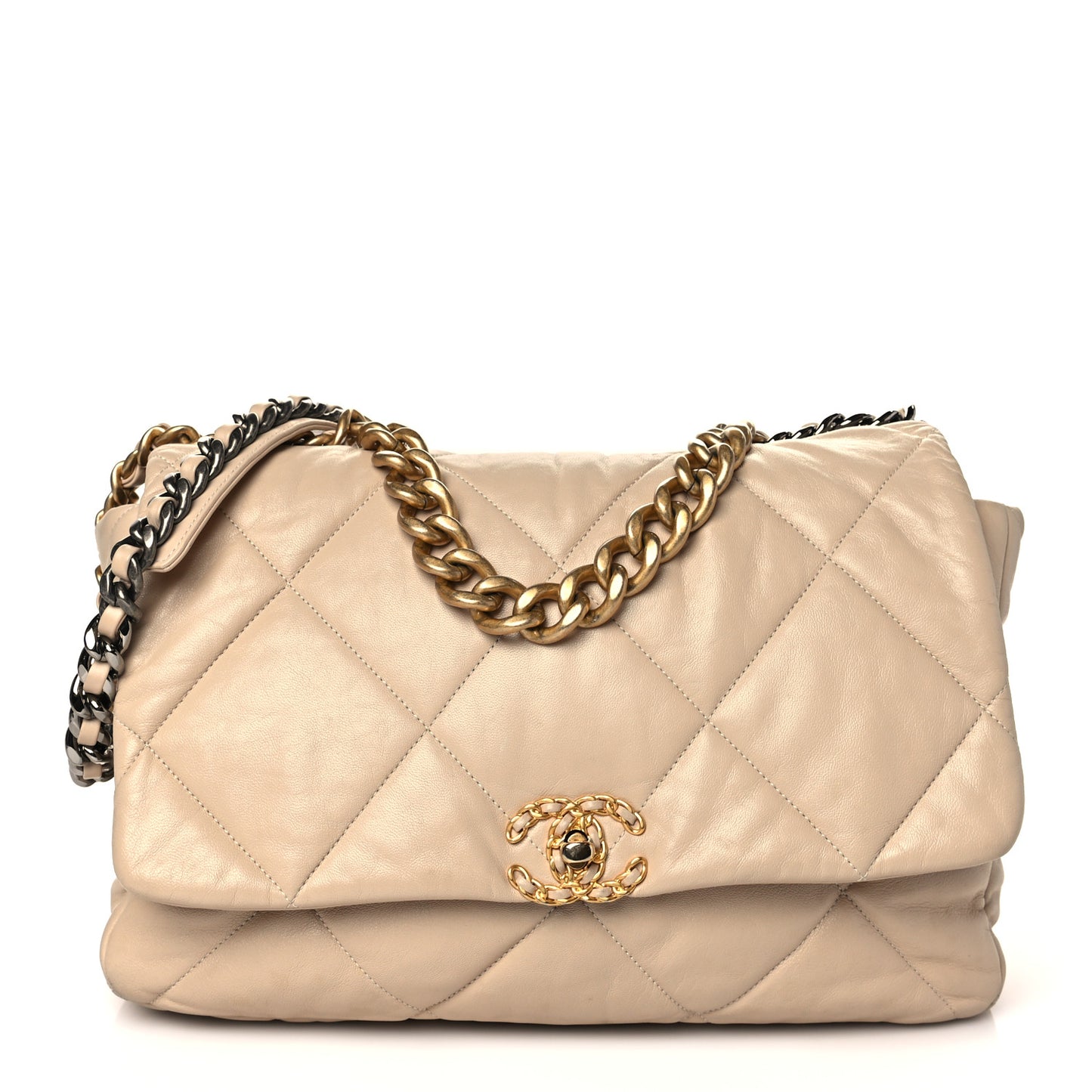 Lambskin Quilted Maxi Chanel 19 Flap Light Beige