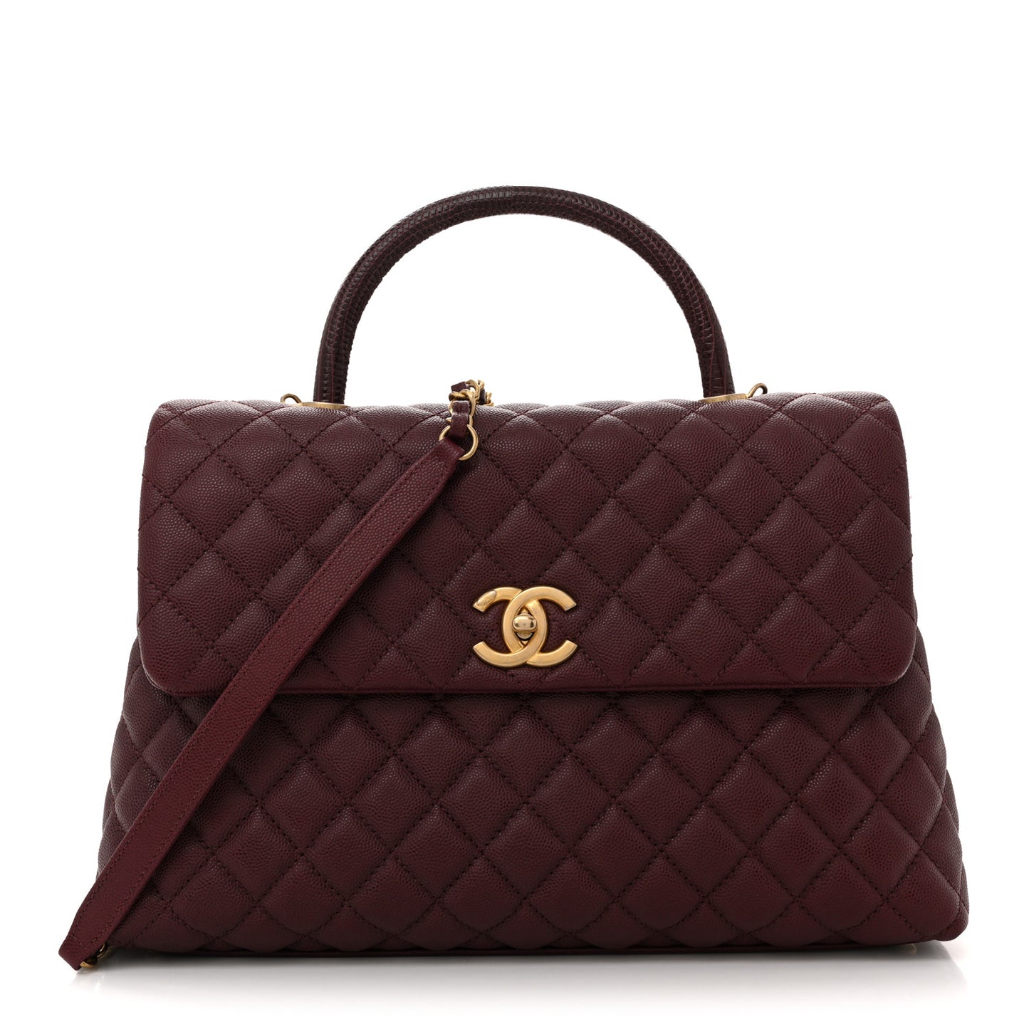 Caviar Lizard Quilted Medium Coco Handle Flap Burgundy