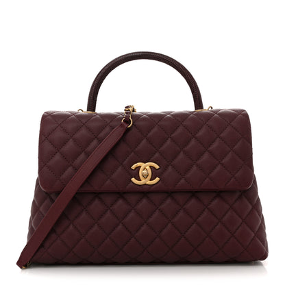 Chanel Caviar Lizard Quilted Medium Coco Handle Flap Burgundy 1 of 11