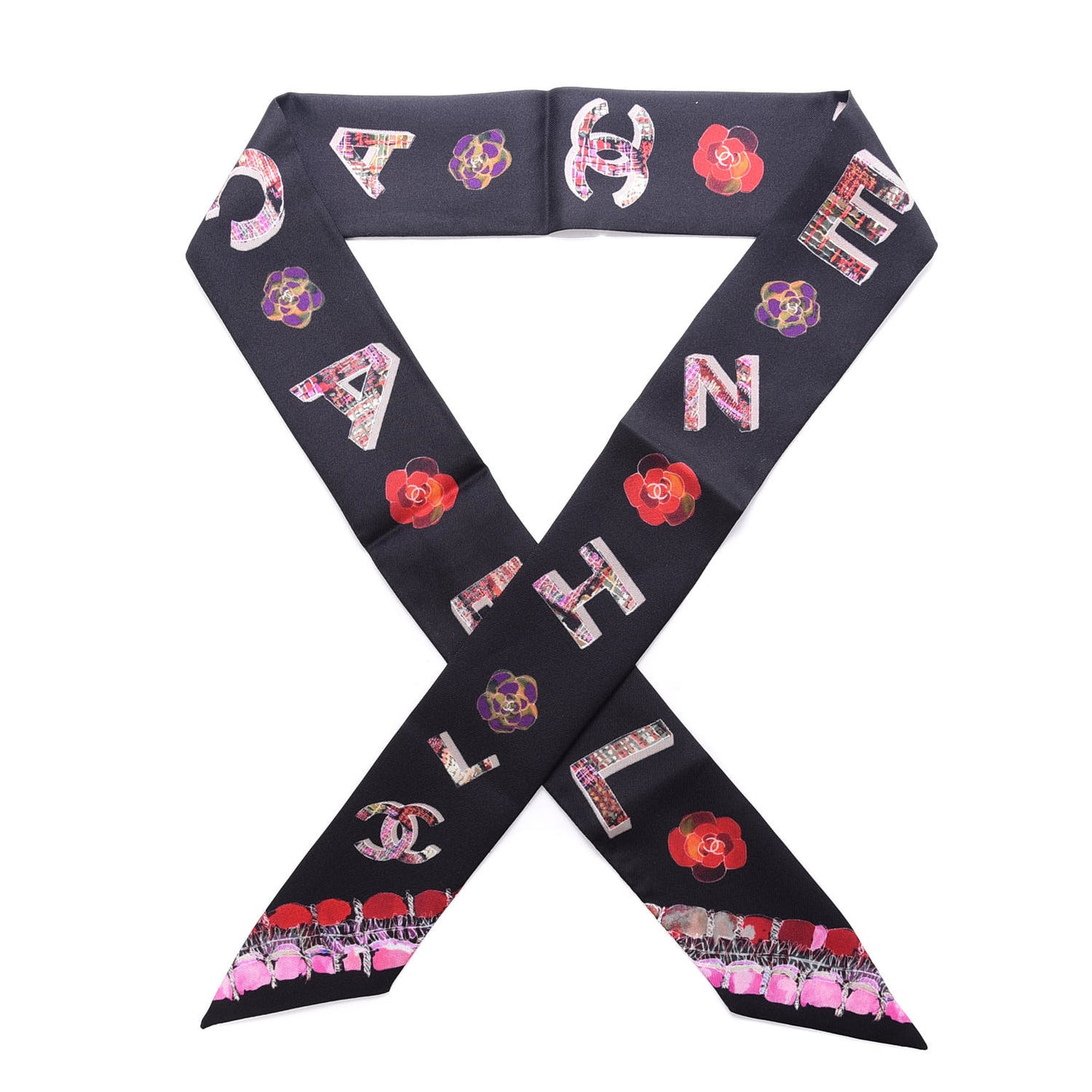 Silk Bandeau Scarf Black Multicolor