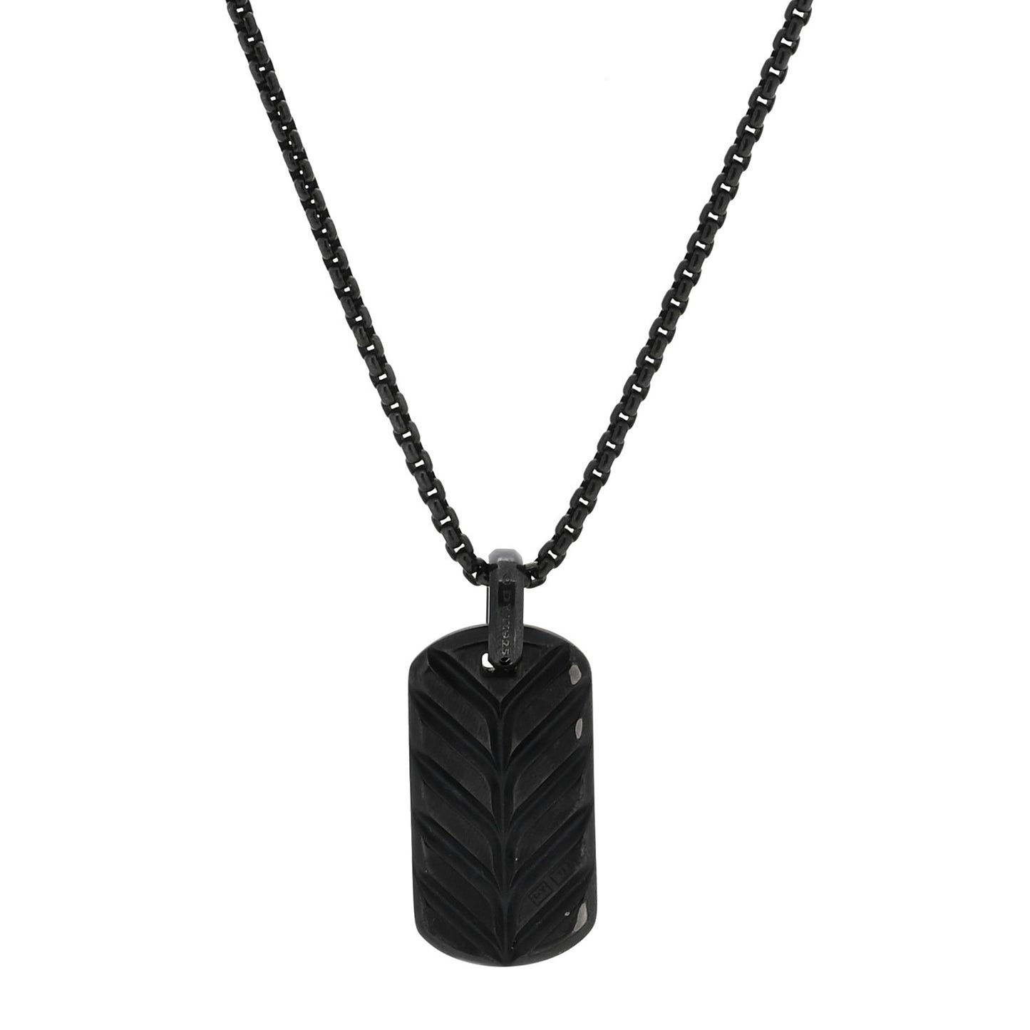 Titanium Sterling Silver Stainless Steel Black Diamond 35mm Chevron Dog Tag Necklace