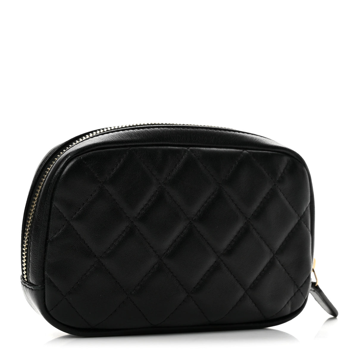 Lambskin Quilted Small Curvy Pouch Cosmetic Case Black