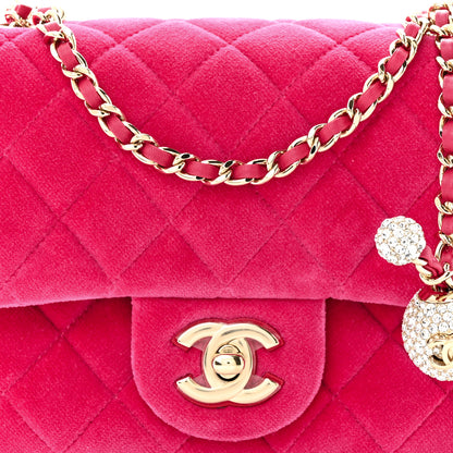 Chanel Velvet Quilted Mini Square Pearl Crush Flap Fuchsia 9 of 11