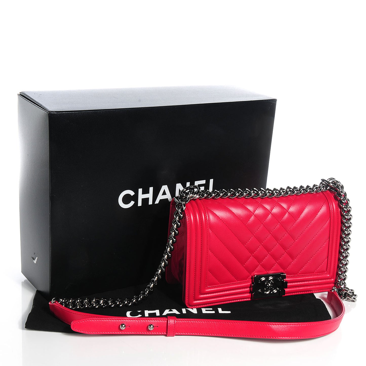 Calfskin Chevron Medium Boy Flap Dark Pink