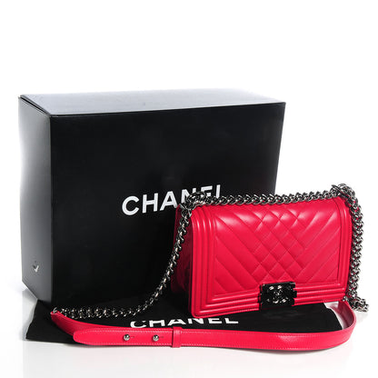 Chanel Calfskin Chevron Medium Boy Flap Dark Pink 5 of 9