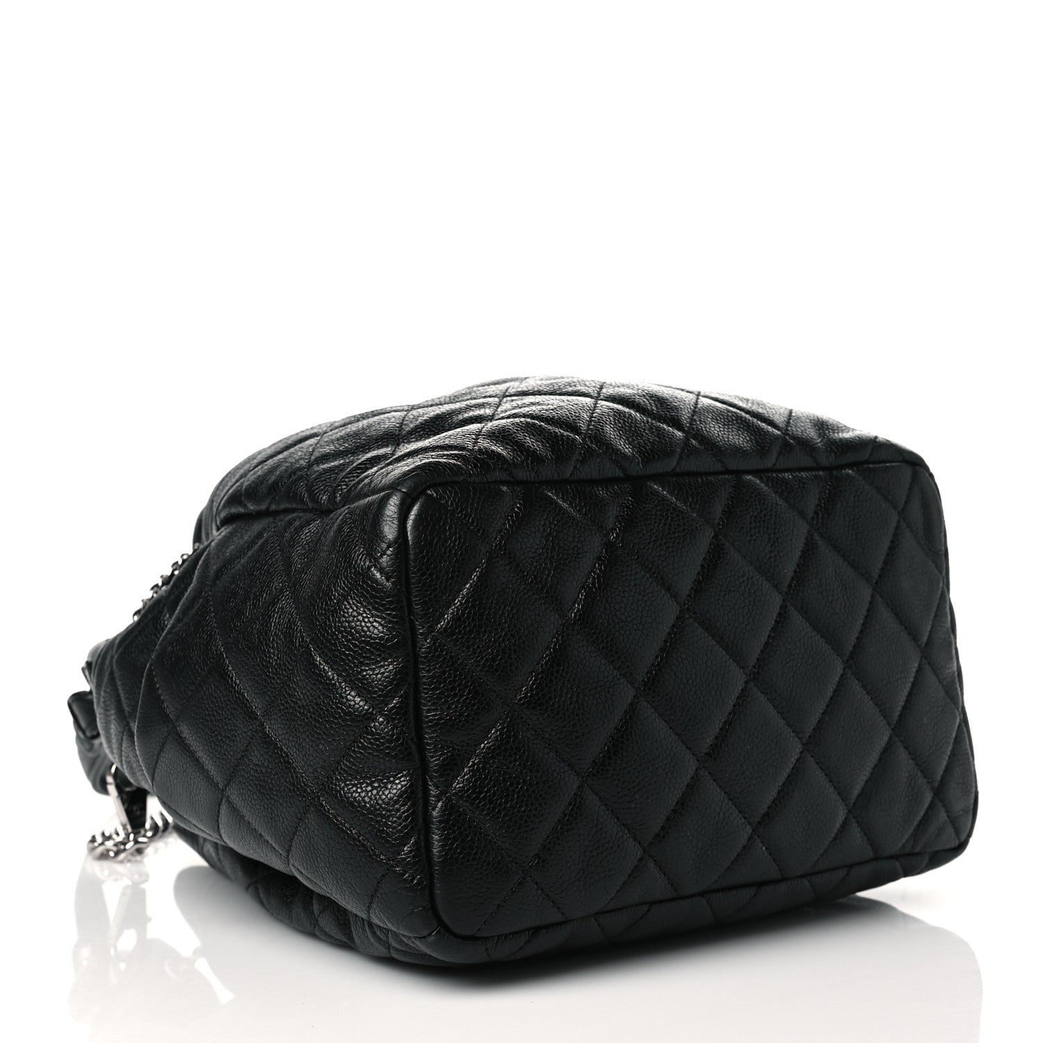 Chanel Caviar Flat Quilted CC Chain Bucket Drawstring Bag Black 4 of 11