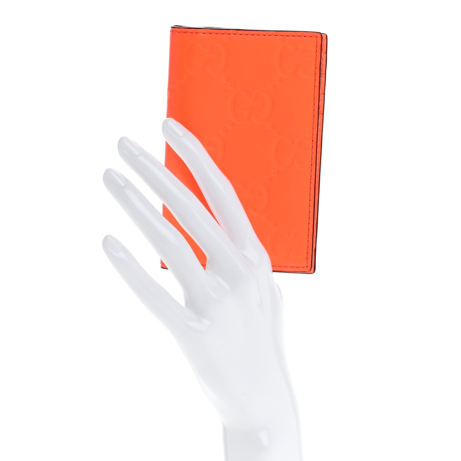 Gucci Rubber Effect GG Embossed Long Card Case New Orange Fluo 2 of 8
