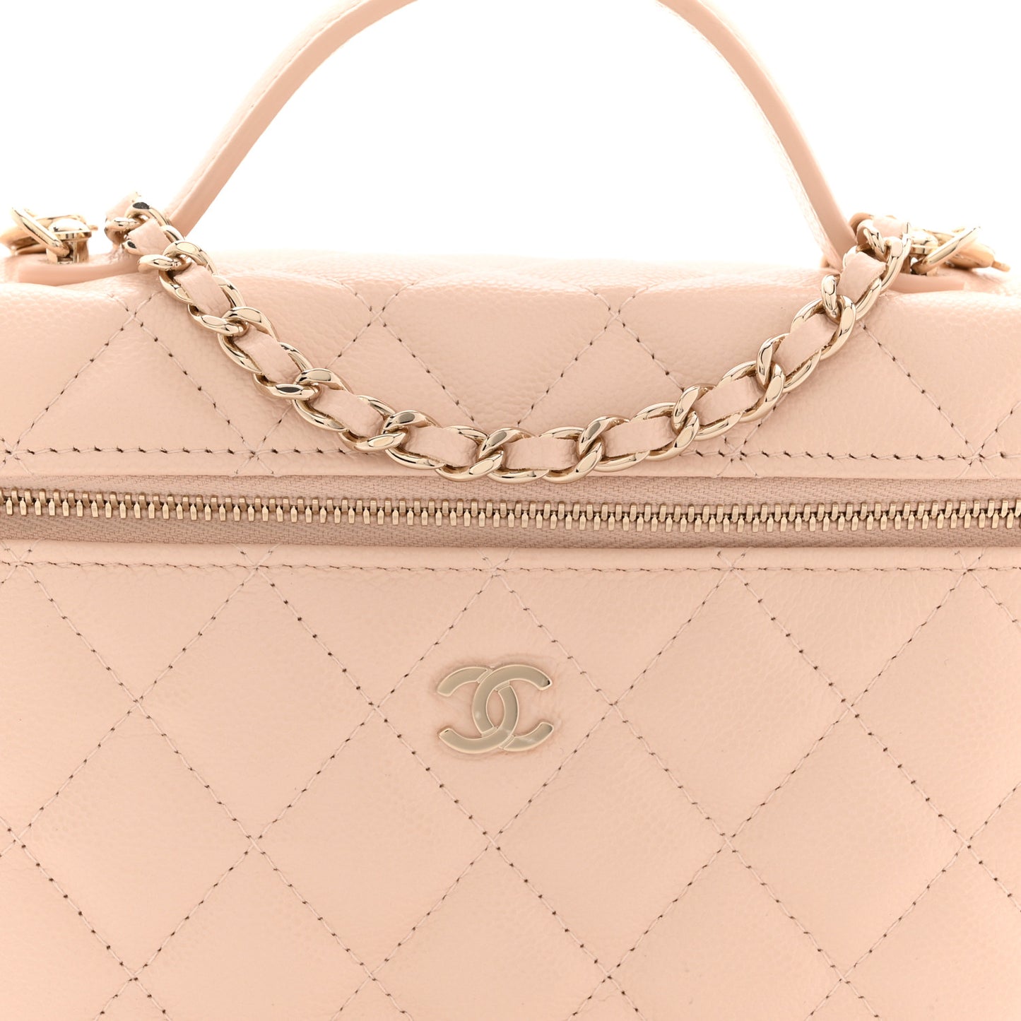 Caviar Quilted Top Handle Slim Vanity With Chain Beige