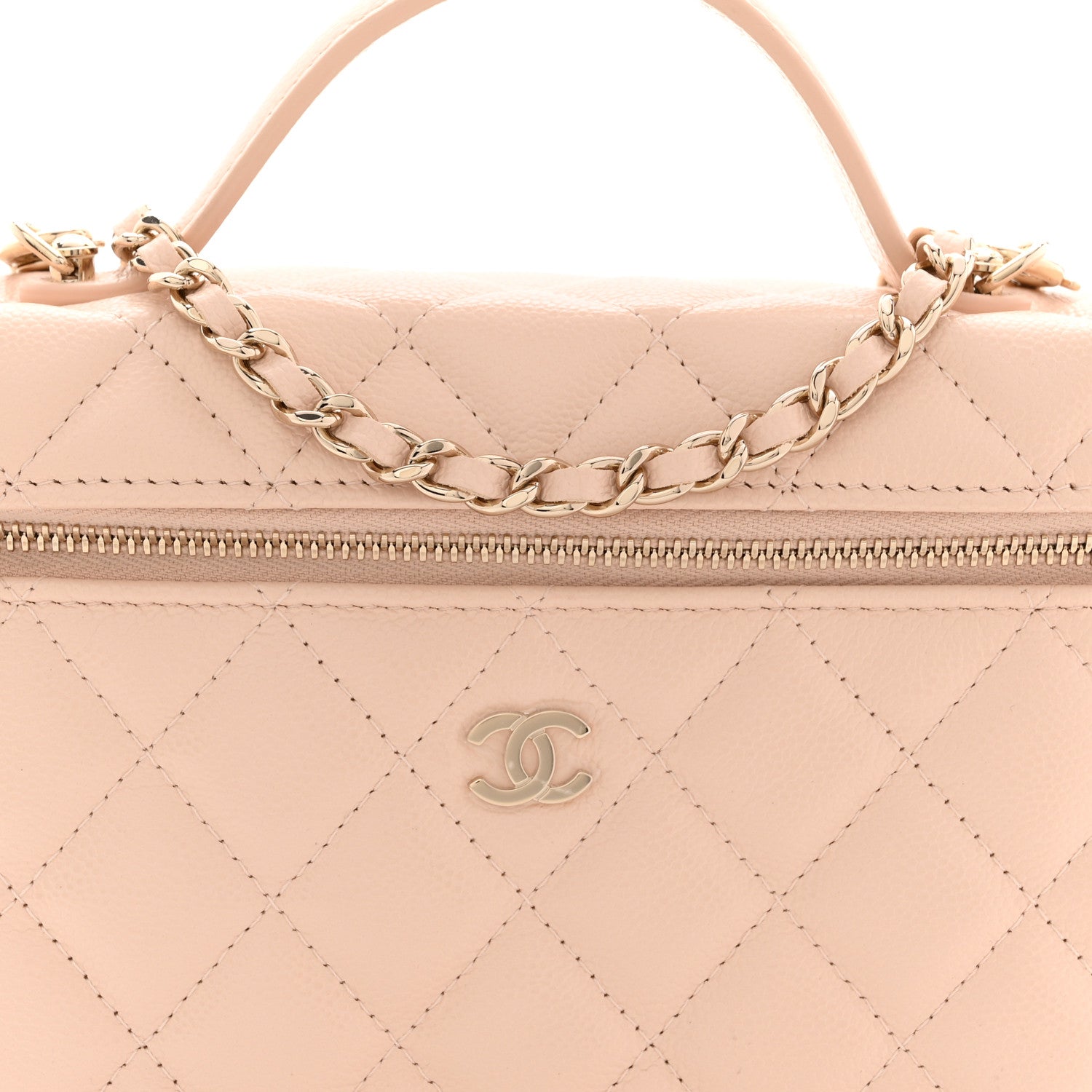 Chanel Caviar Quilted Top Handle Slim Vanity With Chain Beige 8 of 11
