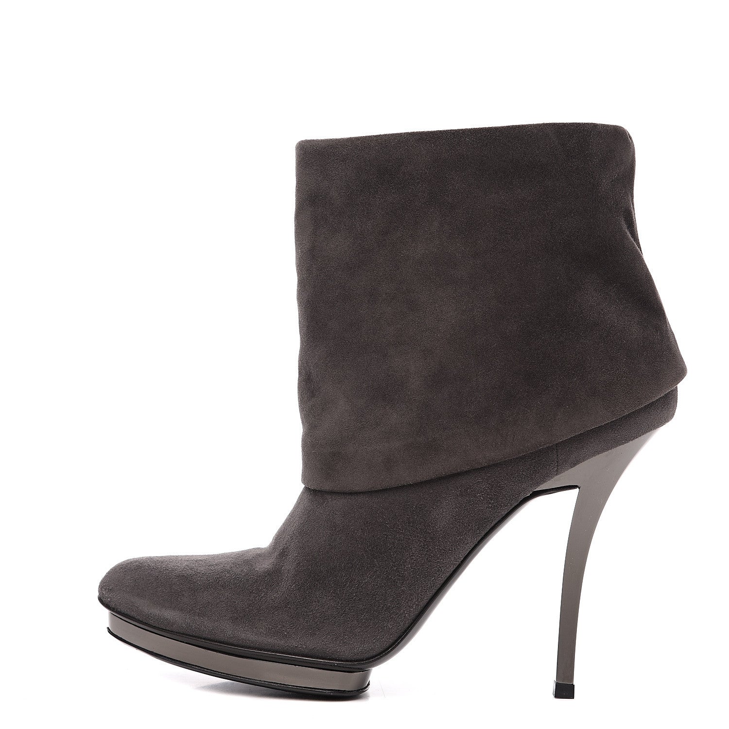 Gucci Suede Platform Foldover Ankle Boots 37.5 Grey 1 of 8