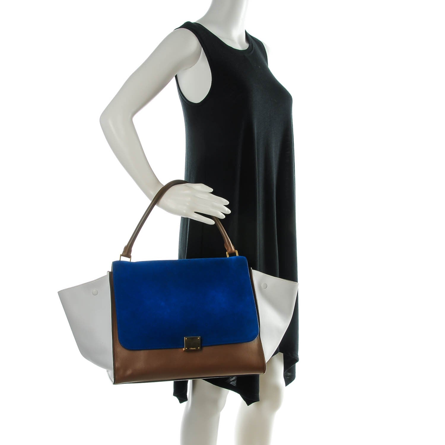 Celine Smooth Calfskin Suede Large Tri-Color Trapeze Bright Blue 2 of 9