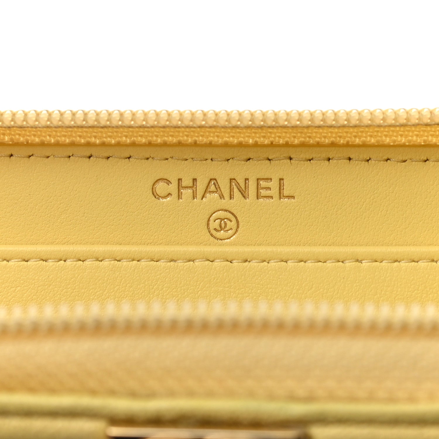 Chanel Caviar Chevron Quilted Zip Around Boy Wallet Yellow 5 of 8