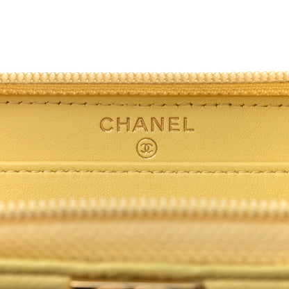 Chanel Caviar Chevron Quilted Zip Around Boy Wallet Yellow 5 of 8