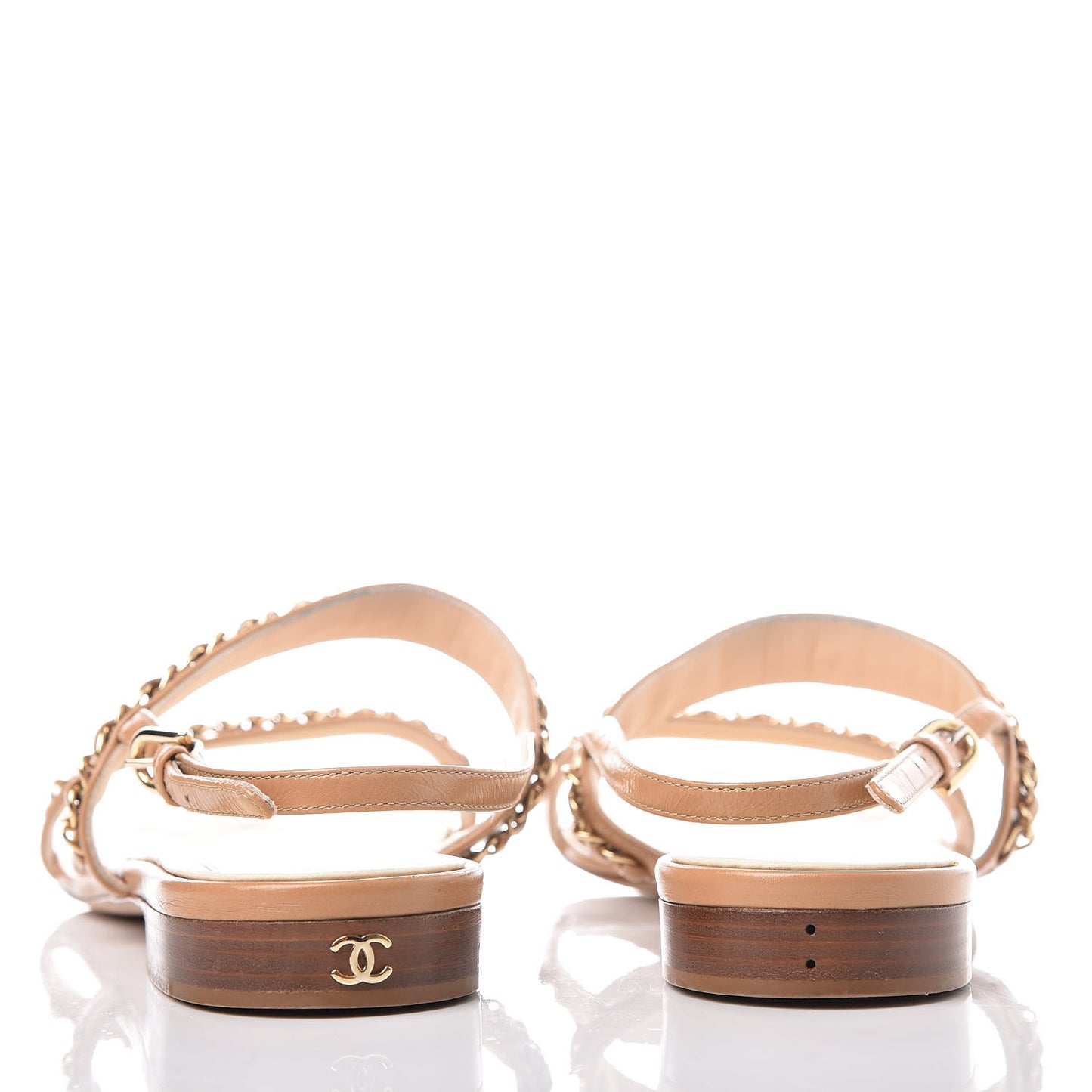 Calfskin Chain CC Sandals 40.5 Beige
