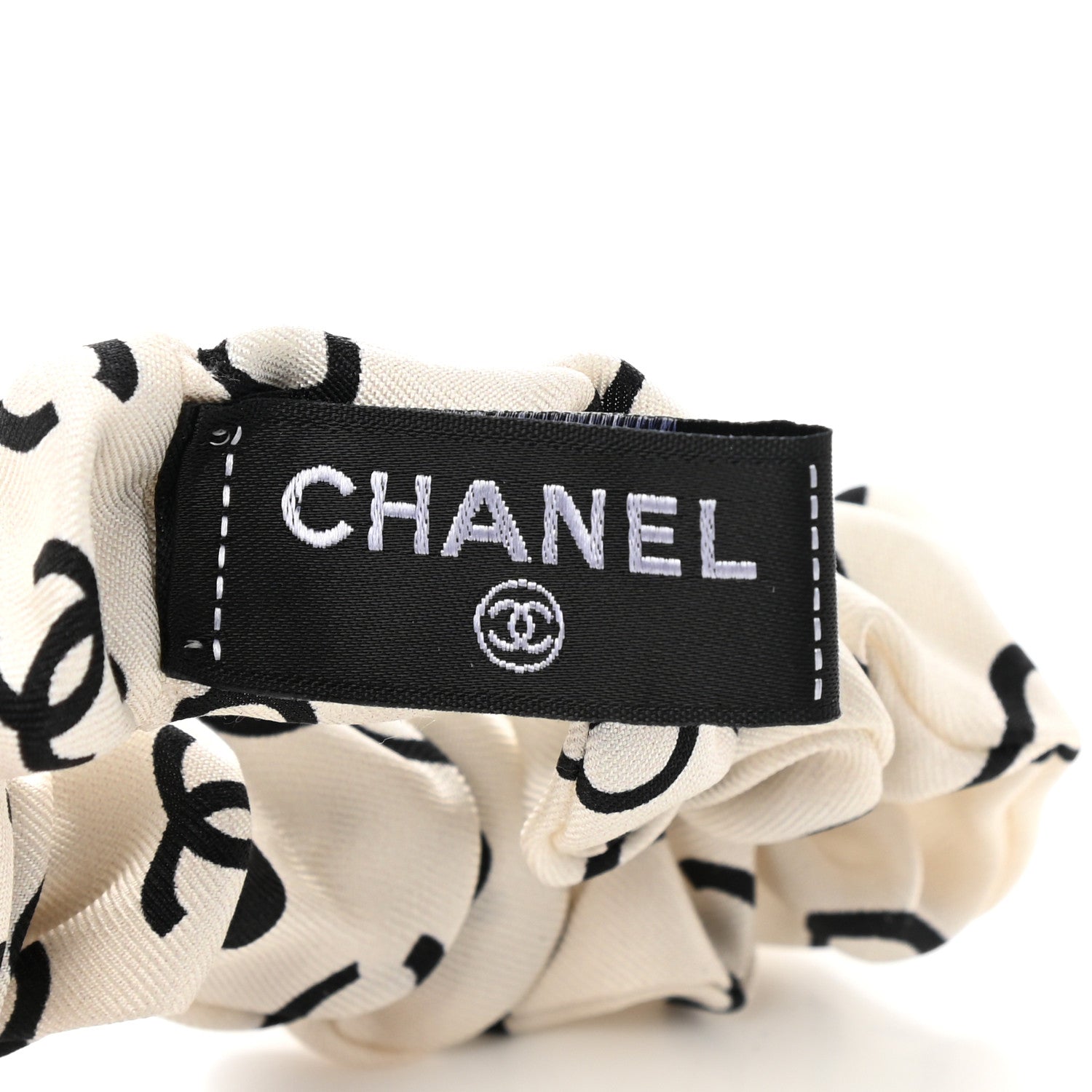 Chanel Silk CC Hair Tie Ivory Black 3 of 4
