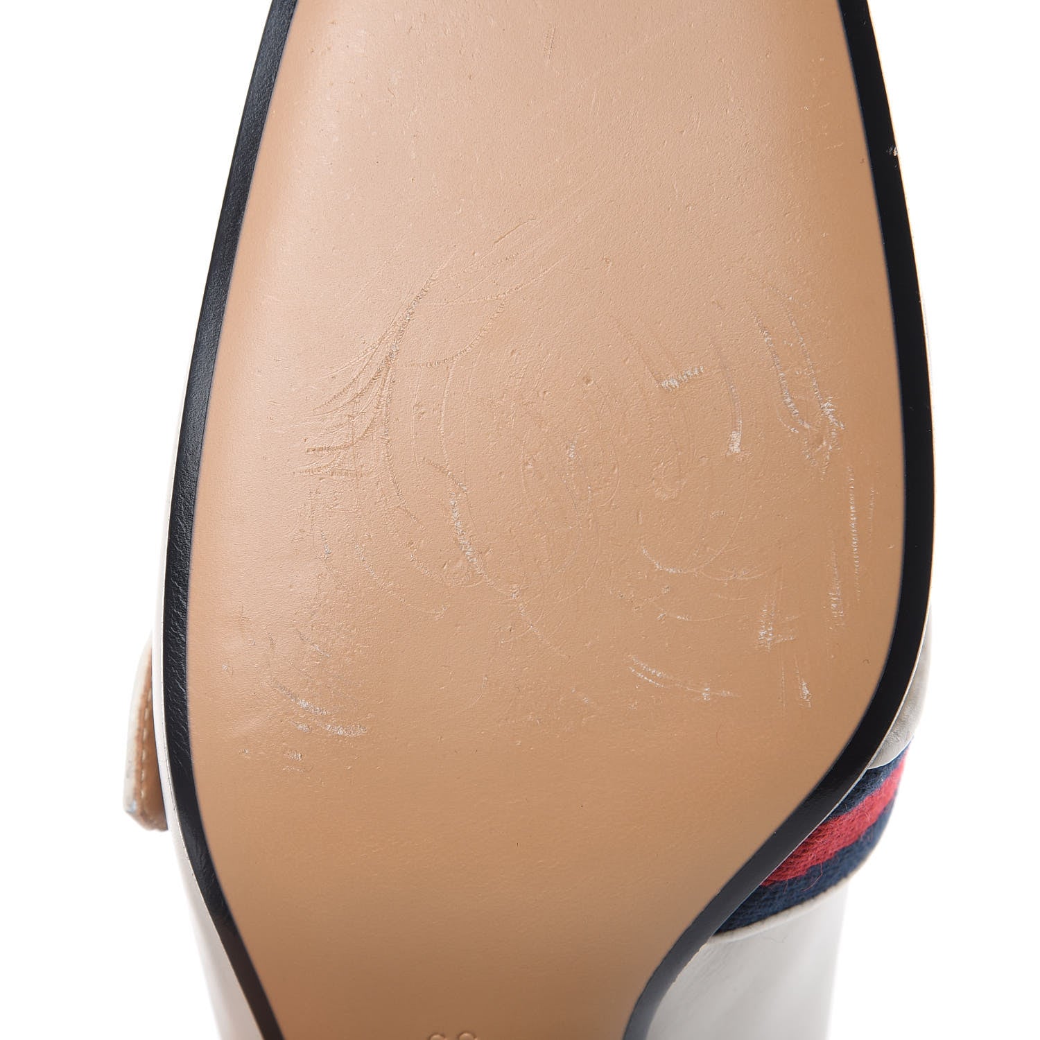 Gucci Betis Glamour Calfskin Web Pearl Embellished Peyton 75mm Loafer Pumps 39 Mystic White 9 of 10