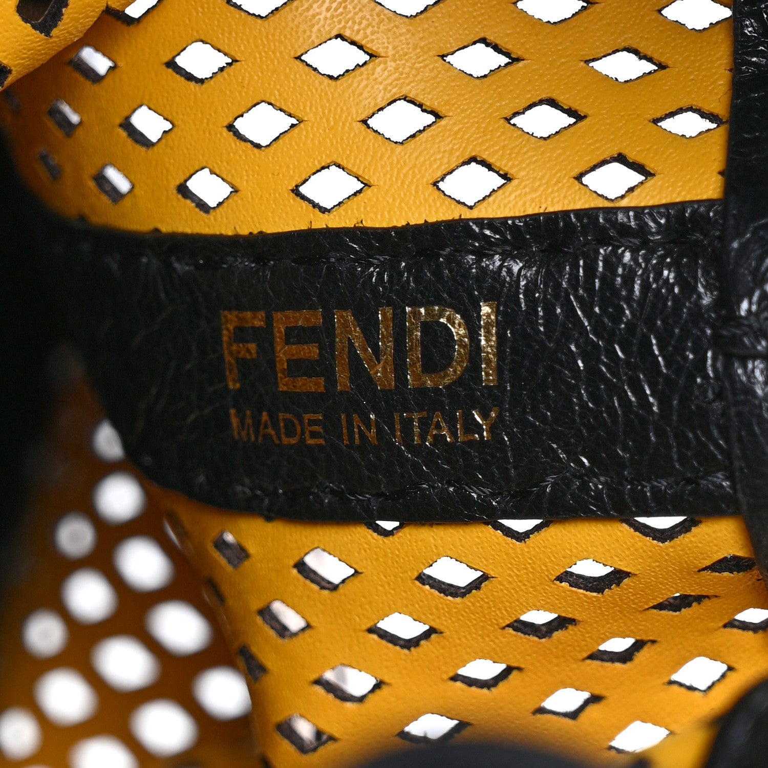 Fendi Vitello Liberty Glossy Lambskin F is Fendi Perforated Mini Mon Tresor Bucket Bag Sand Mimosa Black 7 of 9
