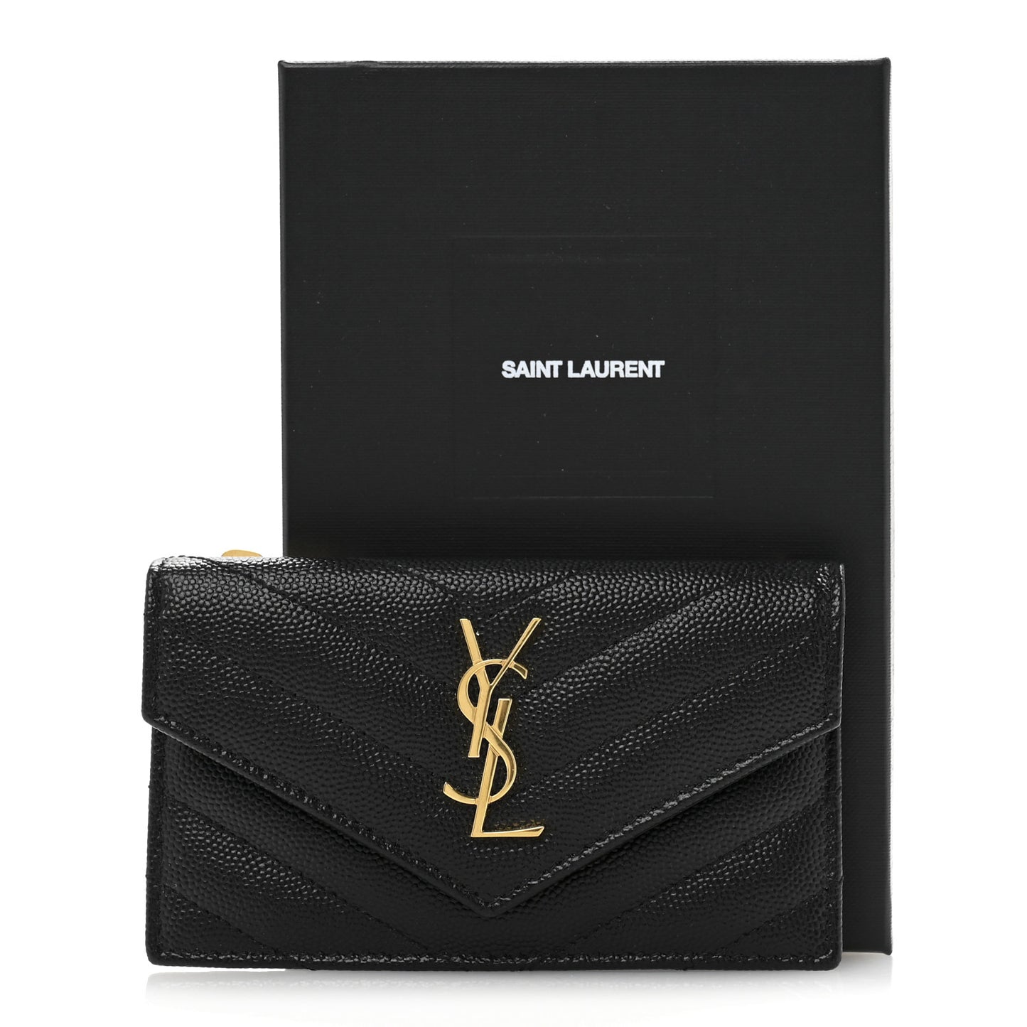 Grain De Poudre Matelasse Chevron Monogram Compact Wallet Black