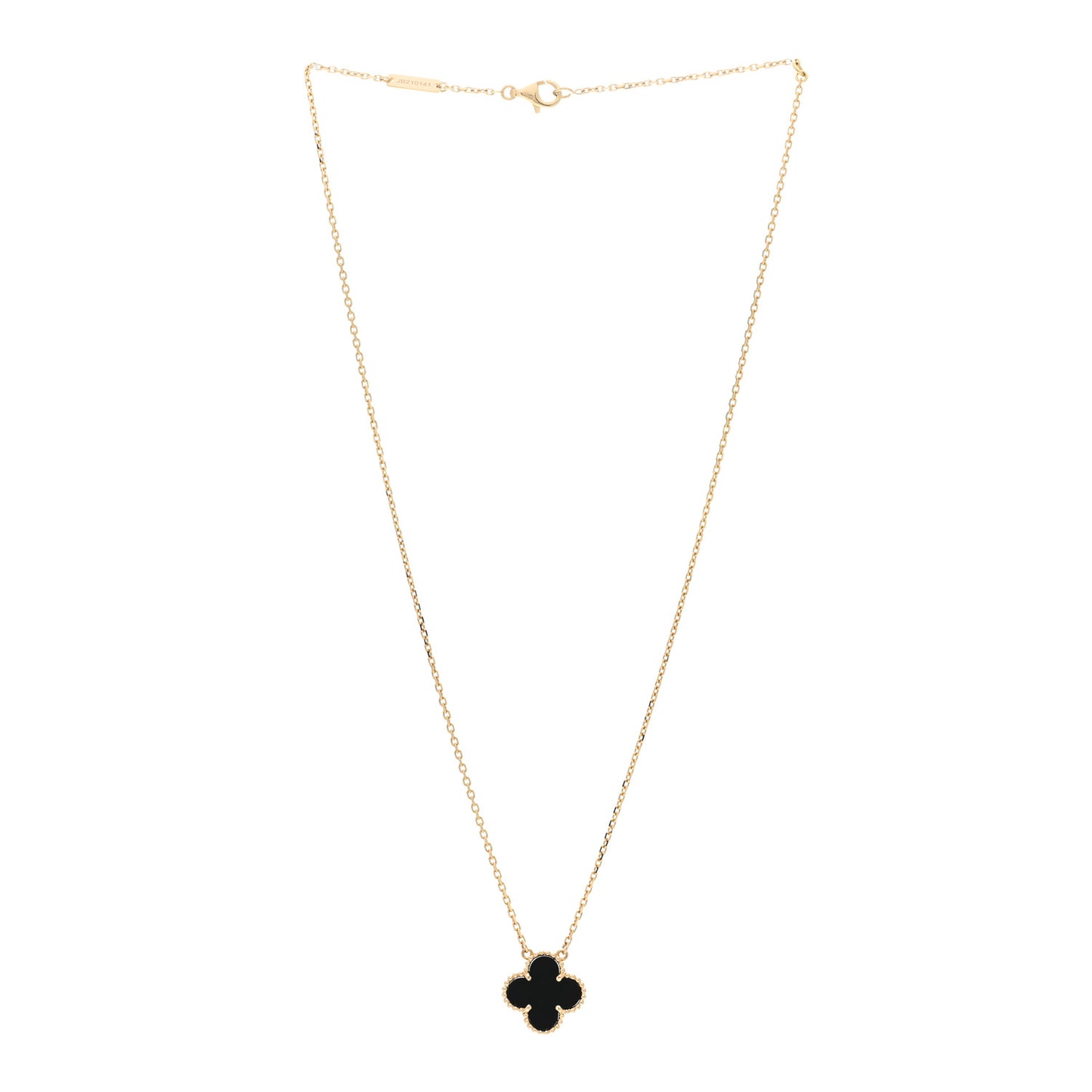18K Yellow Gold Black Onyx Vintage Alhambra Pendant Necklace