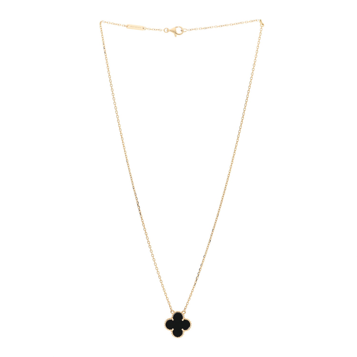 Van Cleef & Arpels 18K Yellow Gold Black Onyx Vintage Alhambra Pendant Necklace 3 of 5