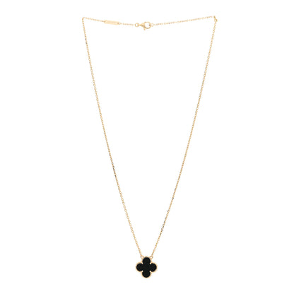 Van Cleef & Arpels 18K Yellow Gold Black Onyx Vintage Alhambra Pendant Necklace 3 of 5