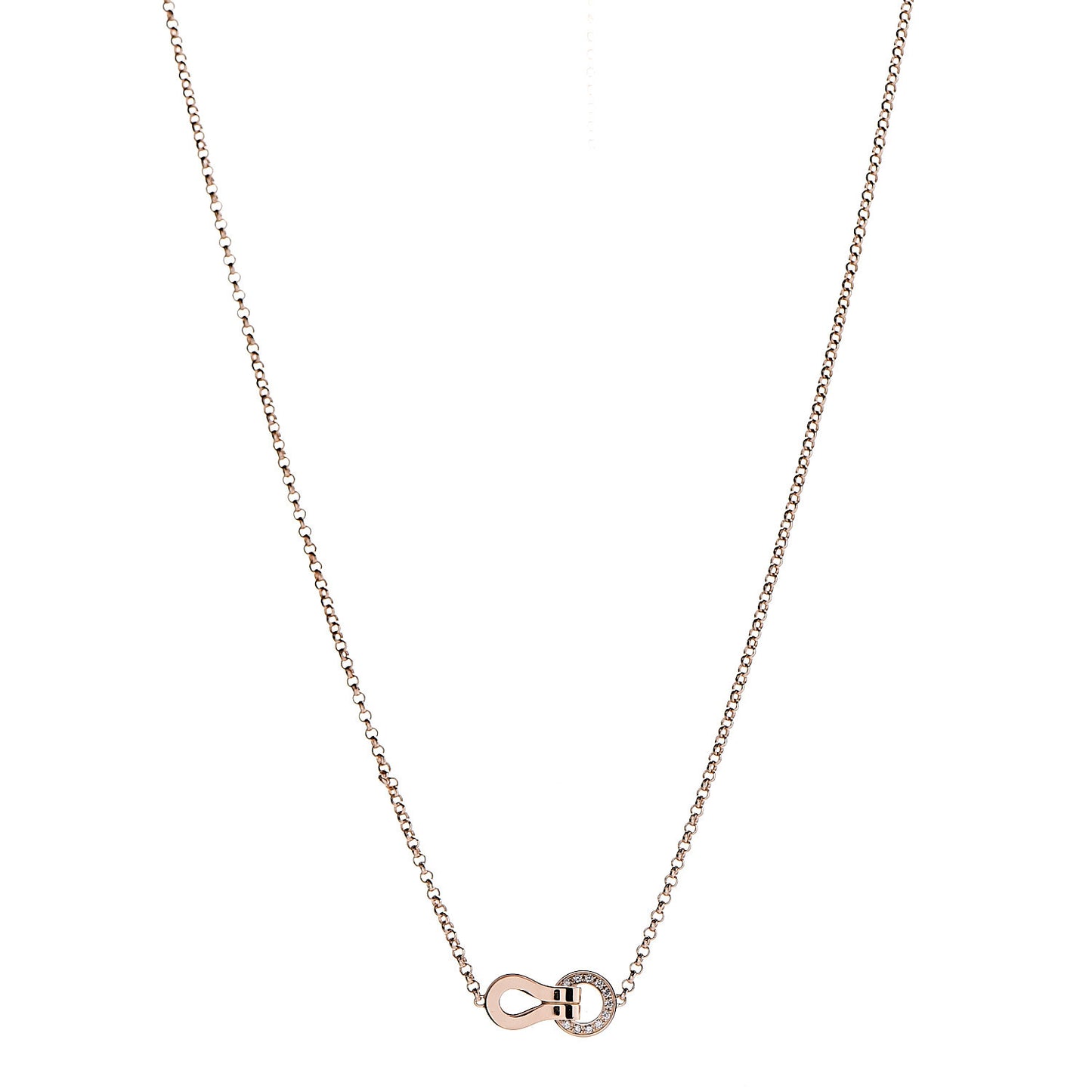 18K Pink Gold Diamond Agrafe Paved Pendant Necklace