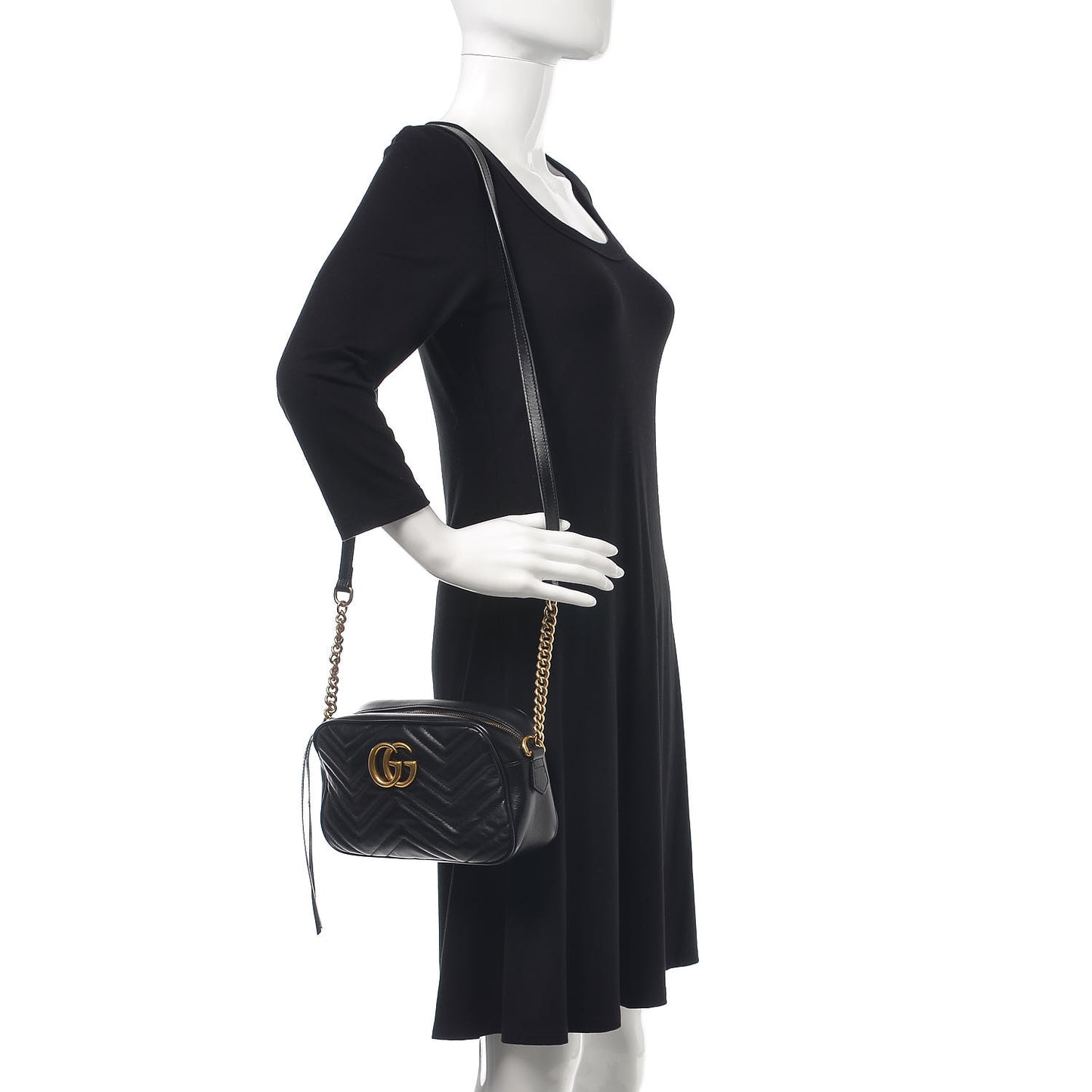 Calfskin Matelasse Small GG Marmont Chain Shoulder Bag Black
