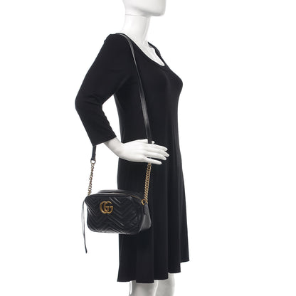 Gucci Calfskin Matelasse Small GG Marmont Chain Shoulder Bag Black 2 of 19