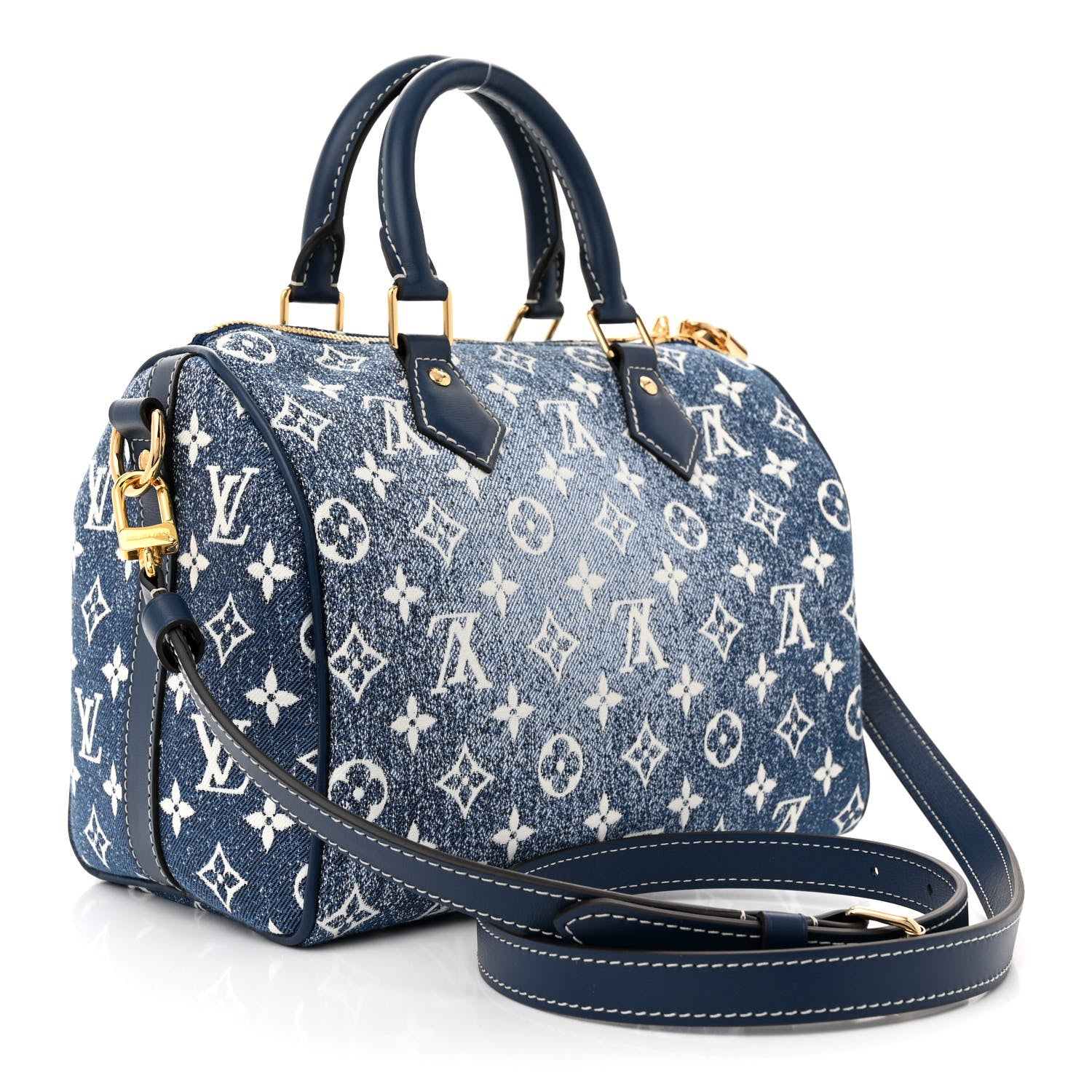 Louis Vuitton Monogram Jacquard Denim Speedy Bandouliere 25 Bleu 3 of 9