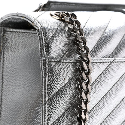 Saint Laurent Metallic Grain De Poudre Matelasse Chevron Medium Monogram Satchel Silver 13 of 14