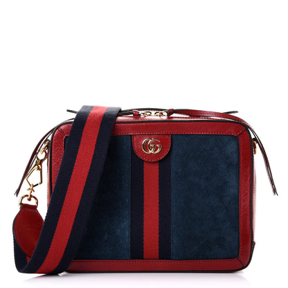 Gucci Suede Calfskin Web Small Ophidia Top Handle Shoulder Bag New Blue Romantic Cherry 1 of 10