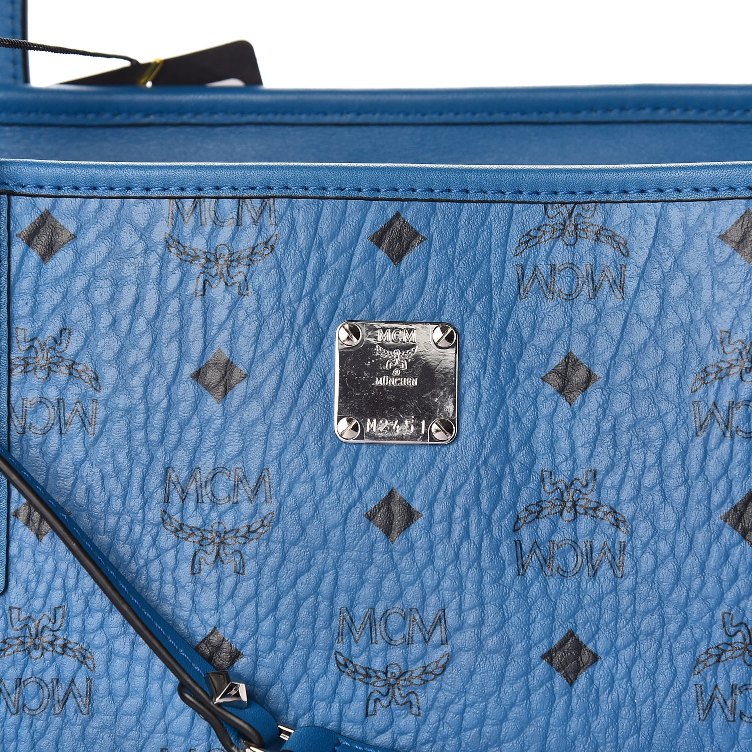 MCM Visetos Large Anya Top Zip Shopper Tote Munich Blue 11 of 11