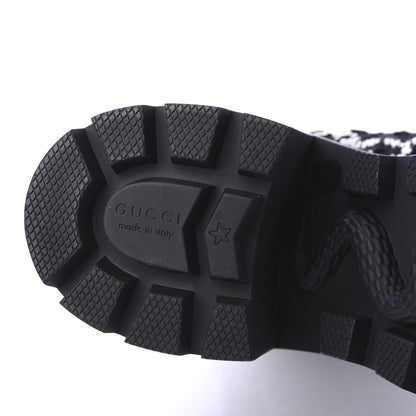 Gucci Tweed GG Monogram Lace Up Combat Ankle Boots 38 Black 6 of 9