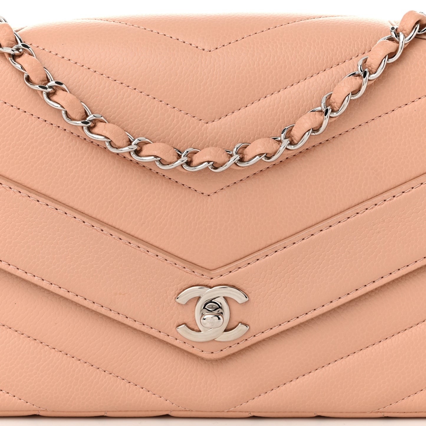 Caviar Chevron Quilted Single Flap Light Pink