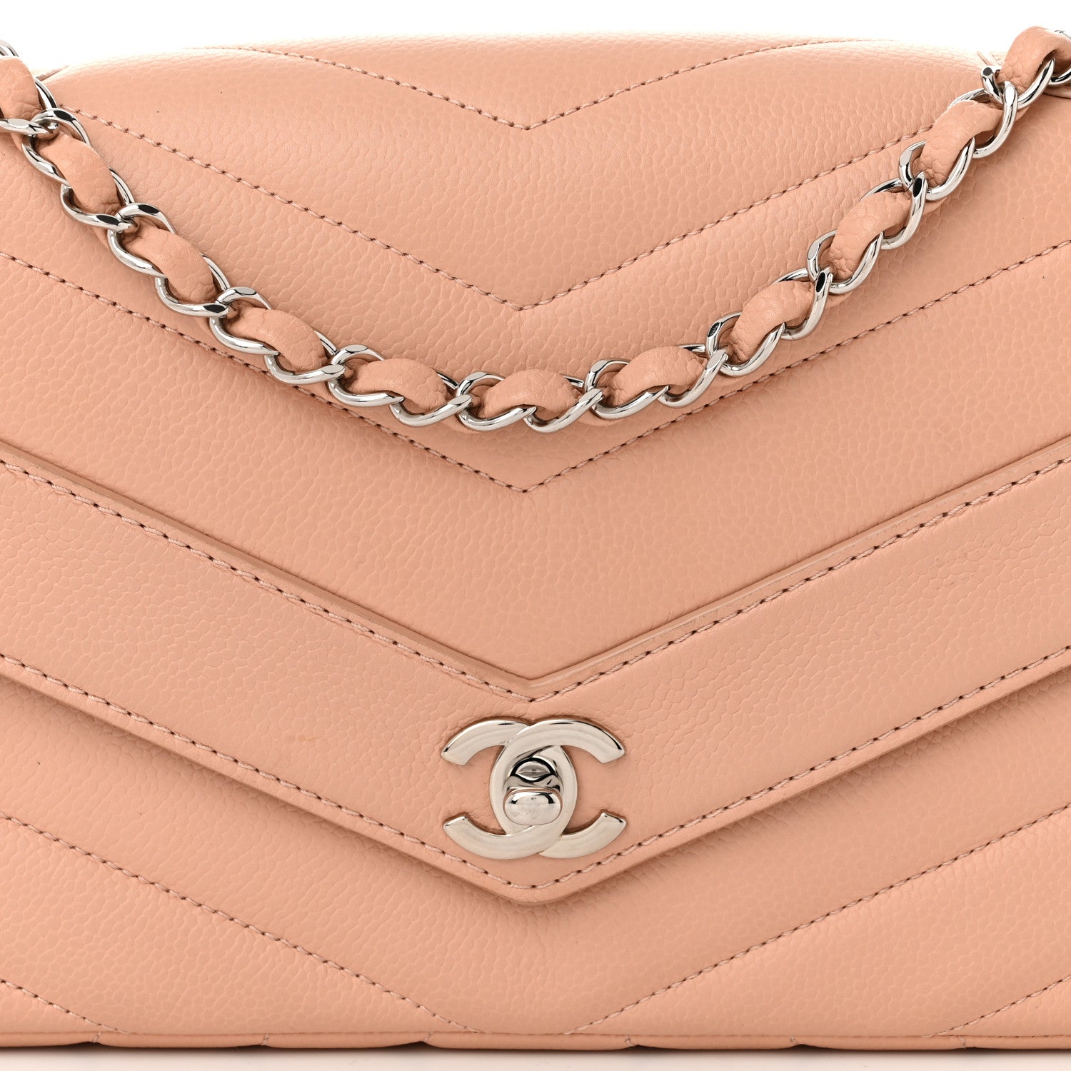 Chanel Caviar Chevron Quilted Single Flap Light Pink 8 of 11