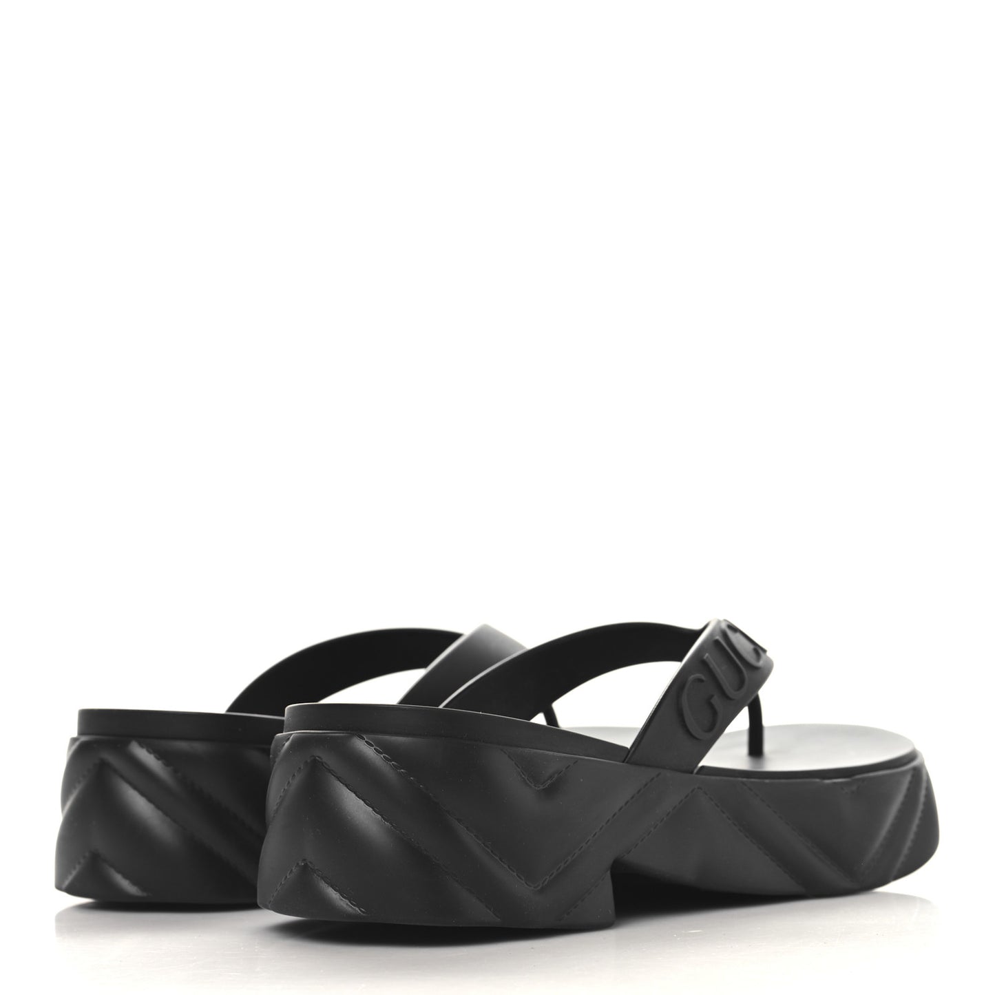 Rubber Chevron Logo Embossed Womens Thong Platform Sandals 38 Black