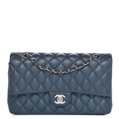 Chanel Metallic Caviar Quilted Medium Double Flap Dark Blue 1 of 10