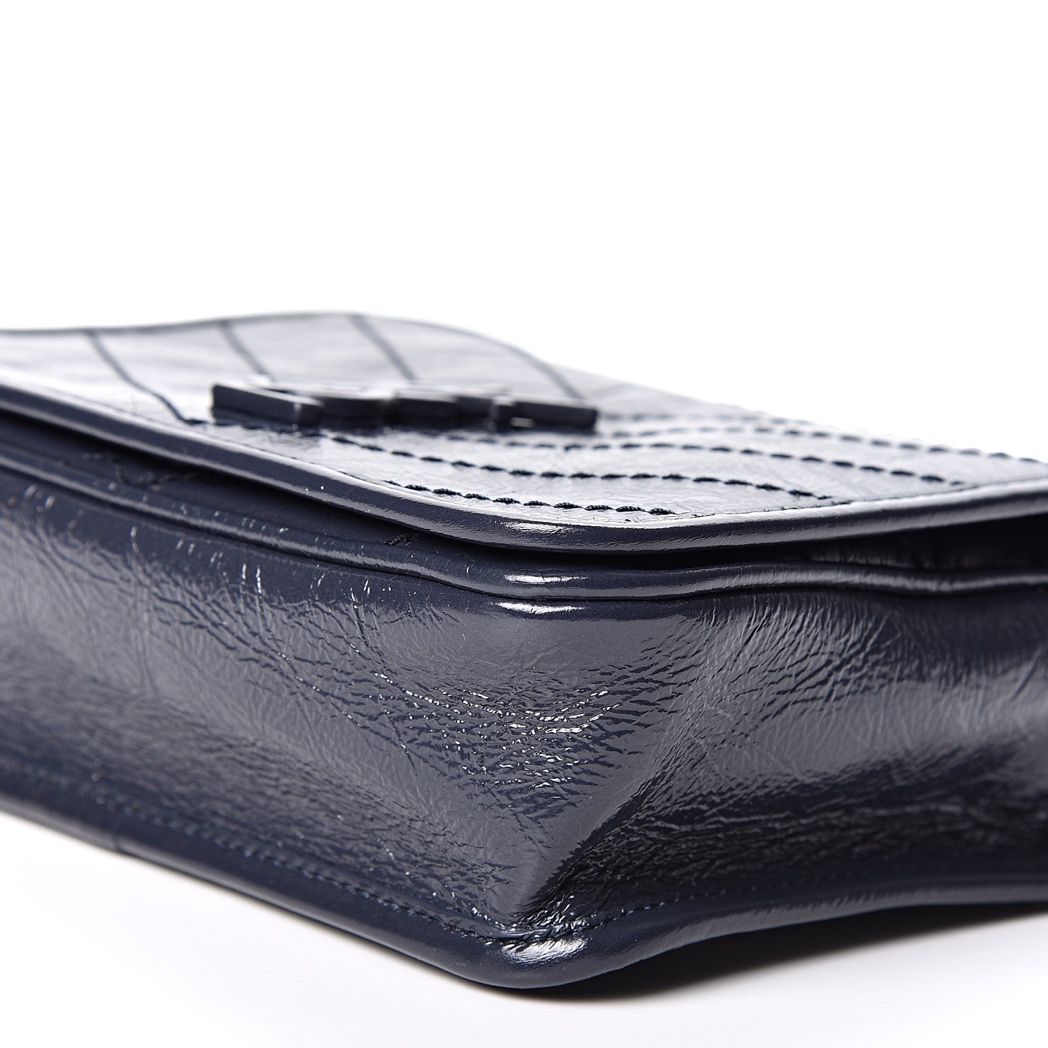 Saint Laurent Crinkled Calfskin Matelasse Monogram Niki Chain Wallet Deep Marine 9 of 9