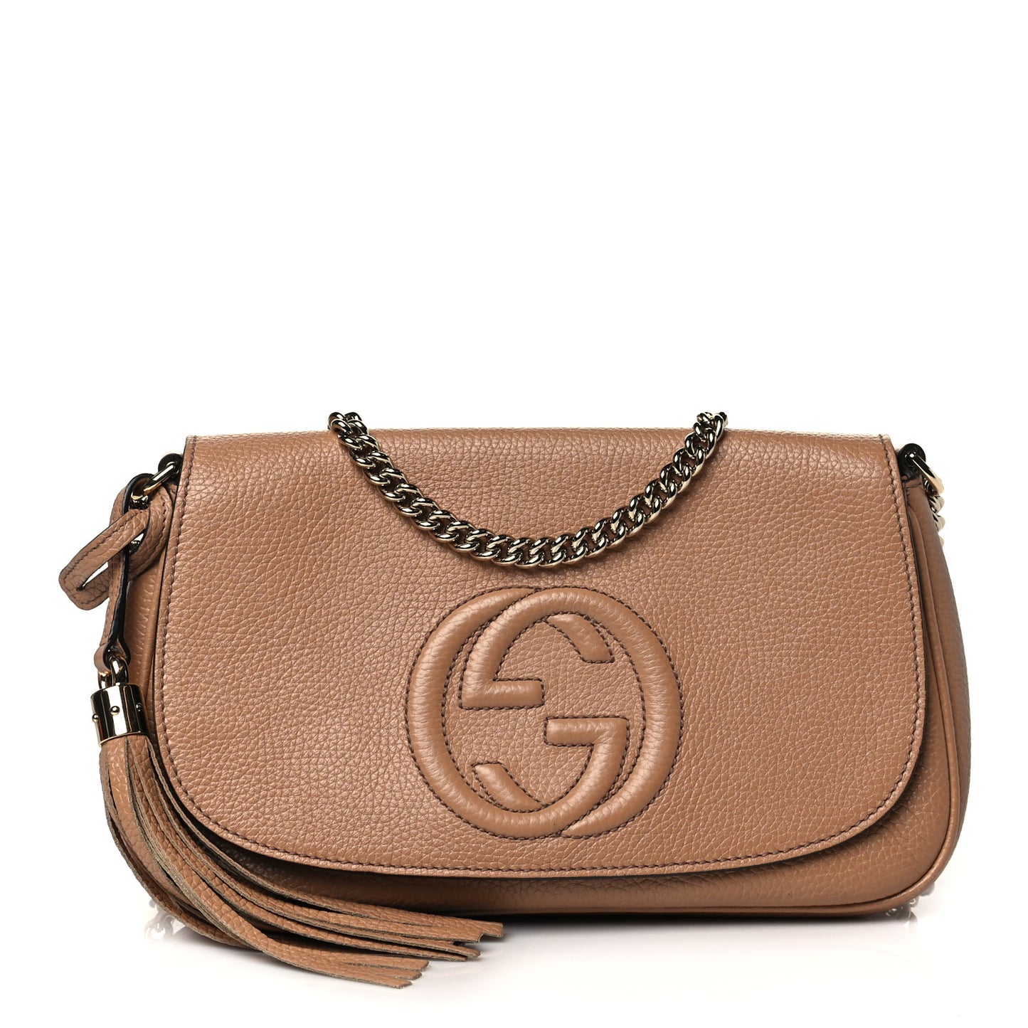 Pebbled Calfskin Medium Soho Flap Crossbody Camelia