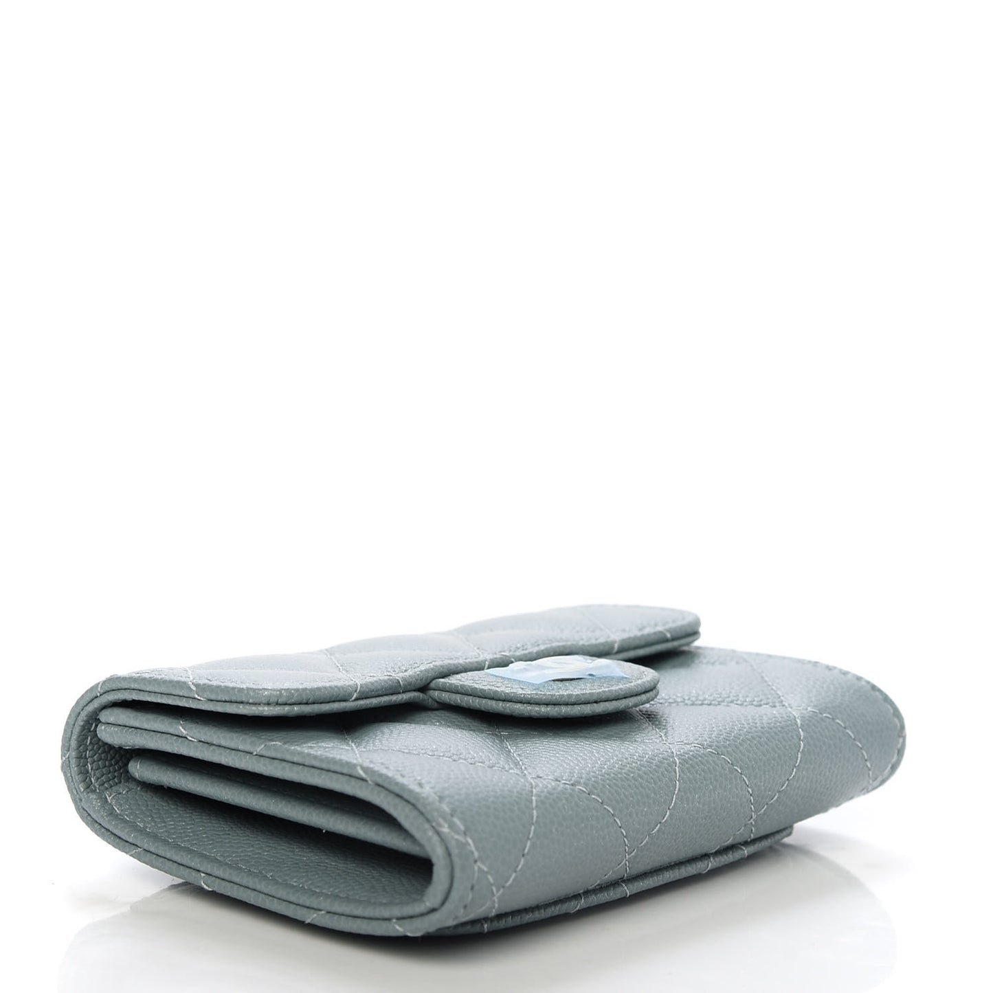 Iridescent Caviar Quilted Flap Card Holder Wallet Light Blue