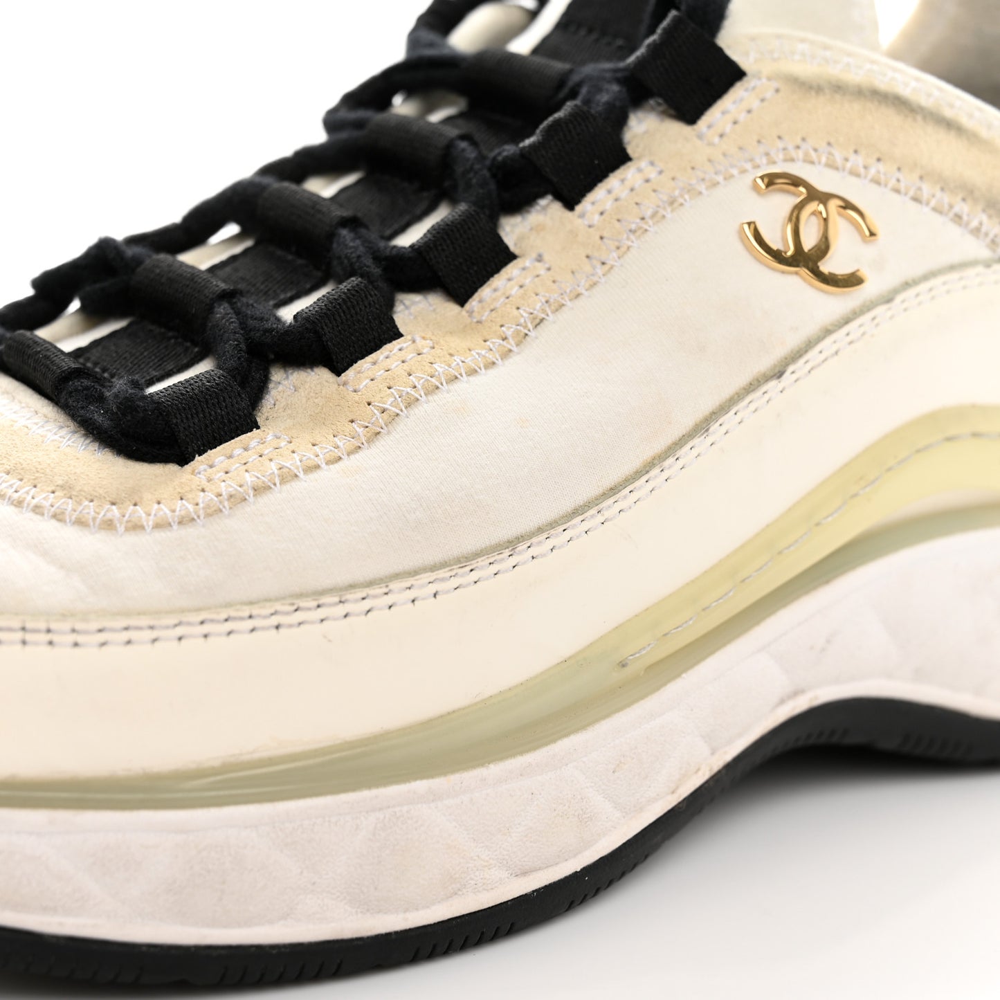 Velvet Calfskin Mixed Fibers CC Sneakers 36 Ivory Black