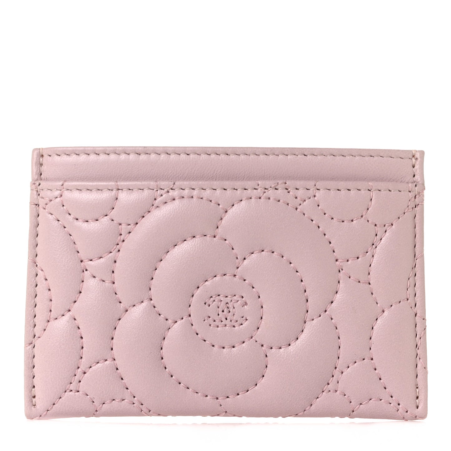 Lambskin Camellia Embossed Card Holder Pink