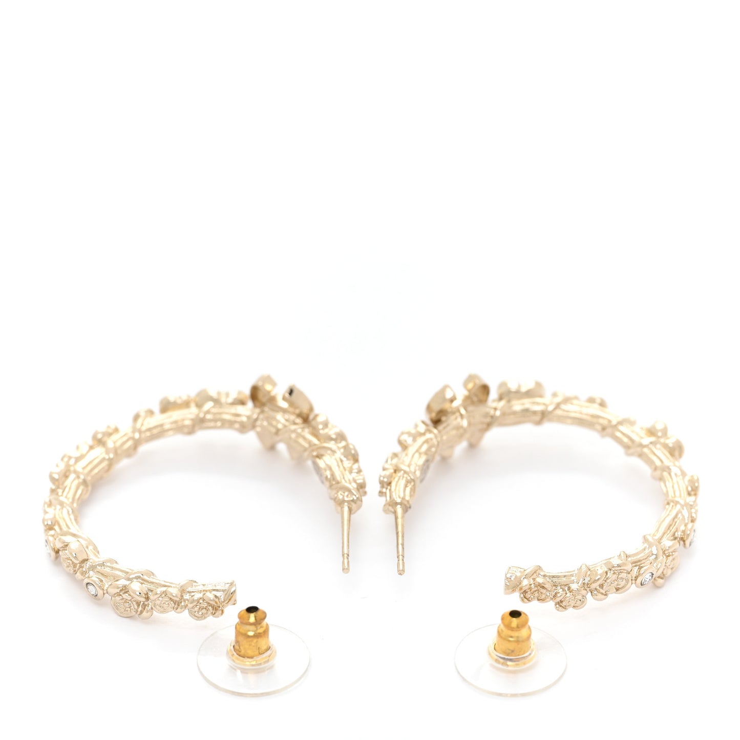 Crystal Camellia CC Hoop Earrings Gold