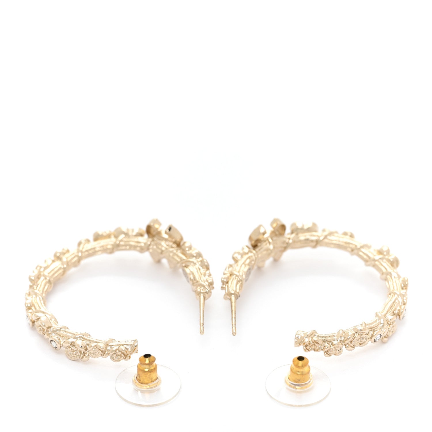 Chanel Crystal Camellia CC Hoop Earrings Gold 3 of 4