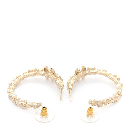 Chanel Crystal Camellia CC Hoop Earrings Gold 3 of 4