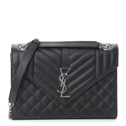 Saint Laurent Grain De Poudre Textured Mixed Matelasse Triquilt Medium Monogram Satchel Black 1 of 10