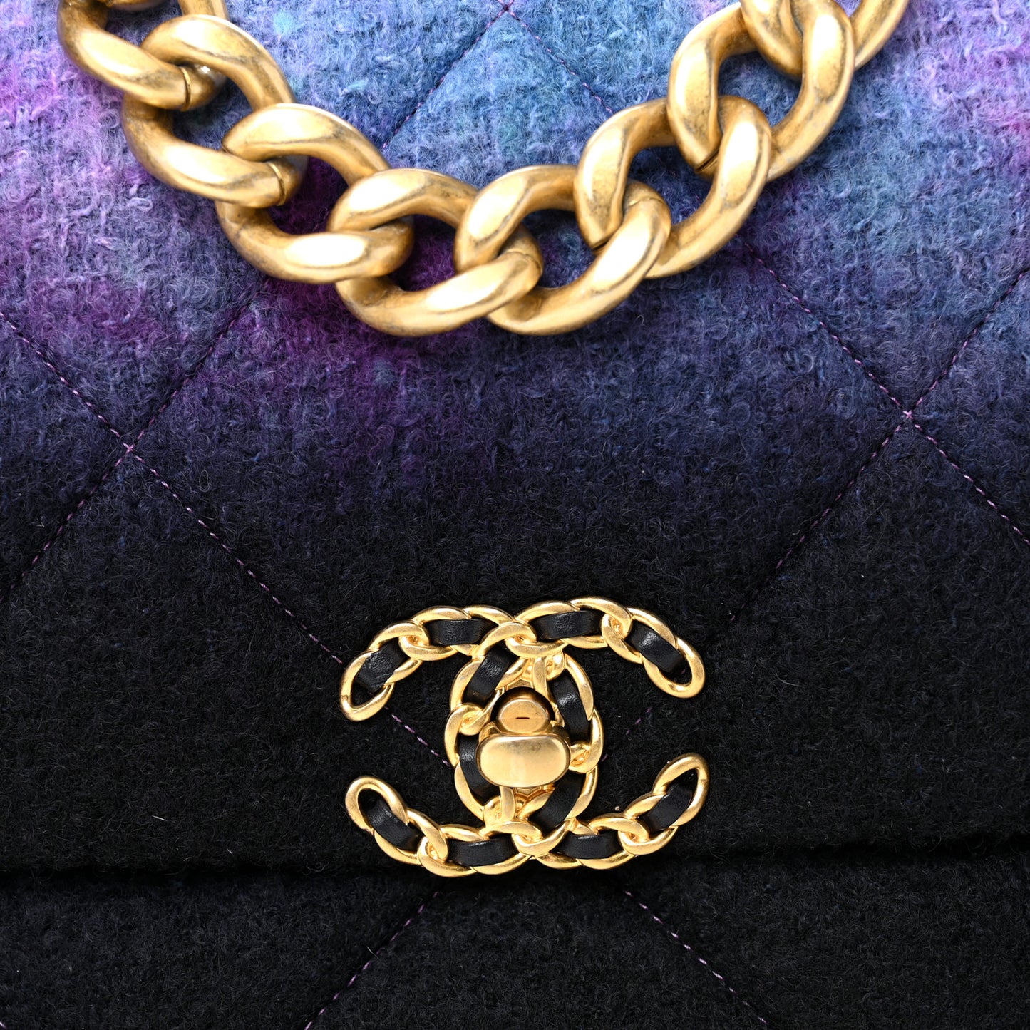 Wool Tweed Quilted Large Chanel 19 Flap Purple Black Blue