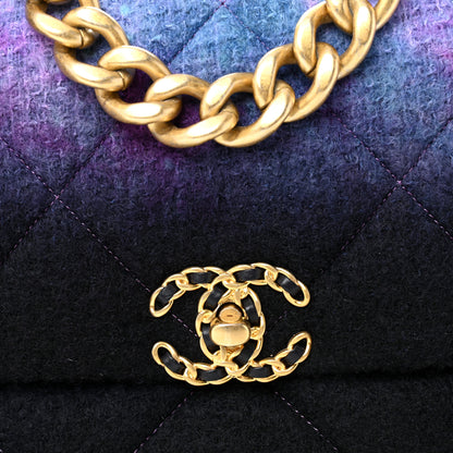 Chanel Wool Tweed Quilted Large Chanel 19 Flap Purple Black Blue 8 of 11